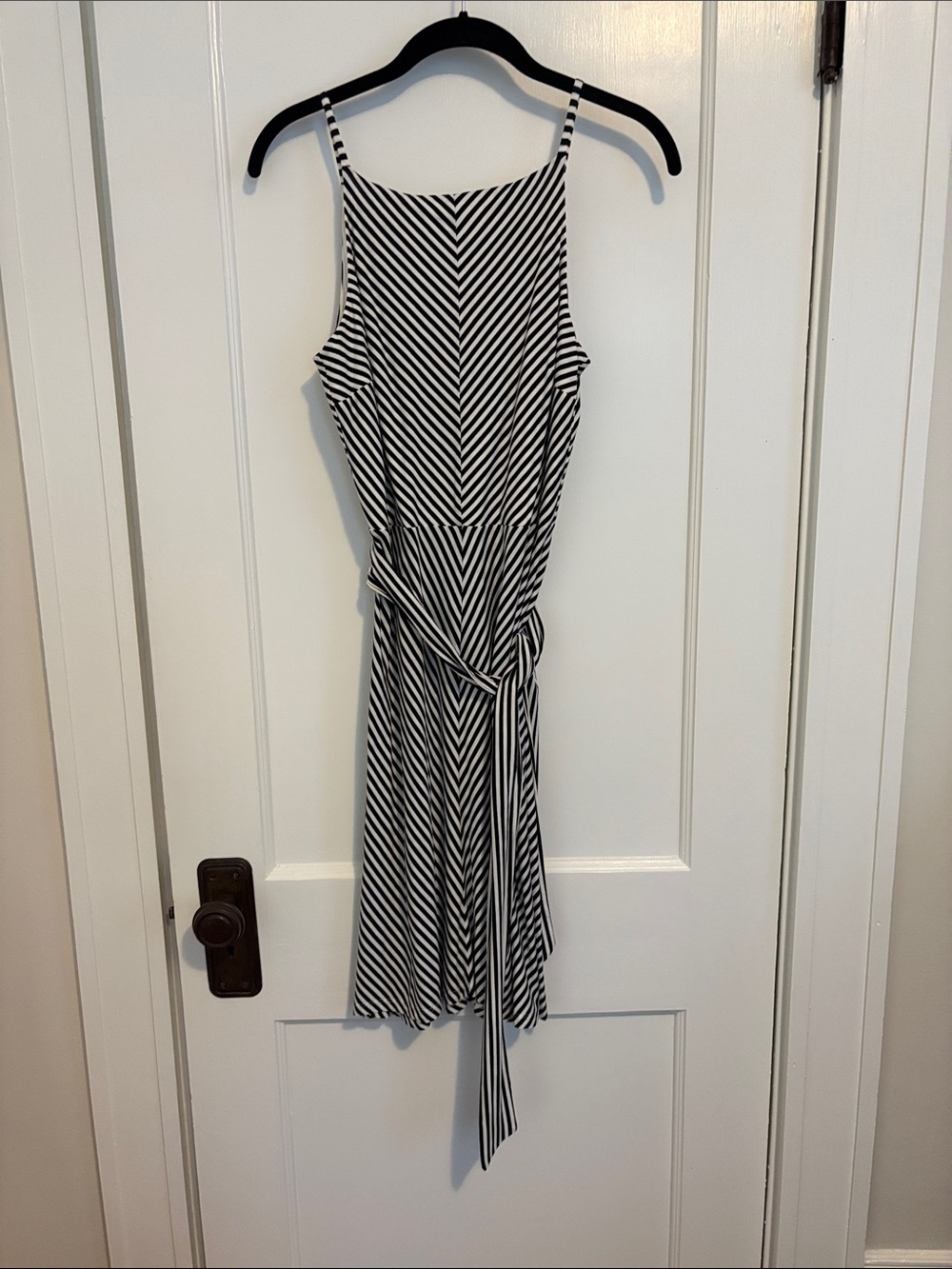 Ann Taylor Black and White Striped Sleeveless Midi Dress
